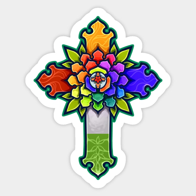 Rose And Cross Sticker by Nightgrowler